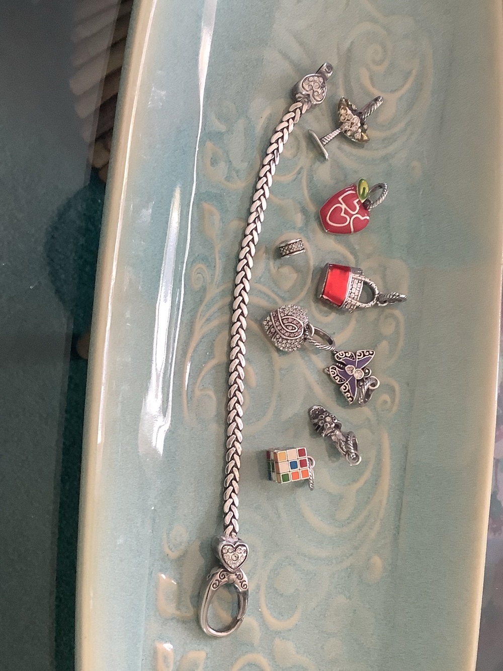 Brighton Silver Charm Bracelet with Red and Multicolor Charms